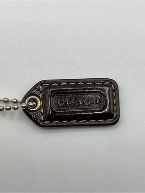 Coach Dark Brown Leather Hang  Tag with Metal Ball Chain